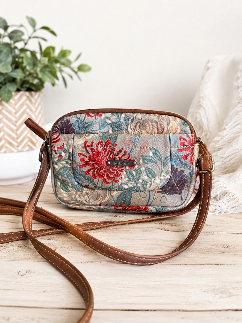 MultiSac Mini Floral Crossbody Bag Boho Tapestry Print Organizer Purse